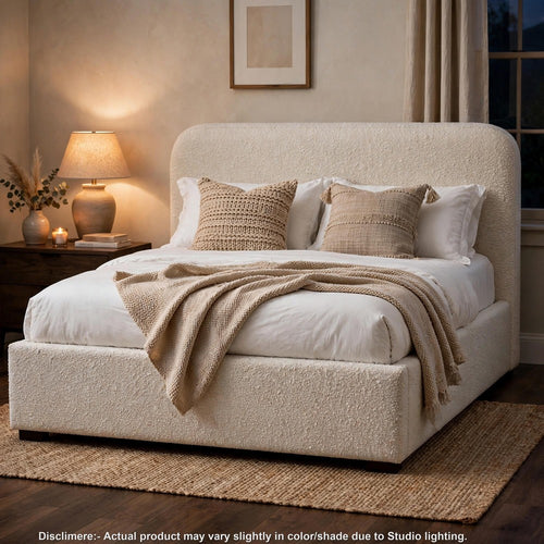 Ziya King Platform Bed | Floating Base | Rolled Edges | Ricotta Boucle