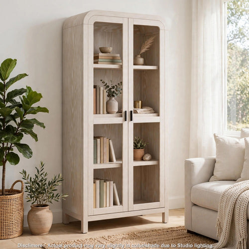 Danny Bookcase | Glass Door | Adjustable Shelves | Sugar White Wood 78"