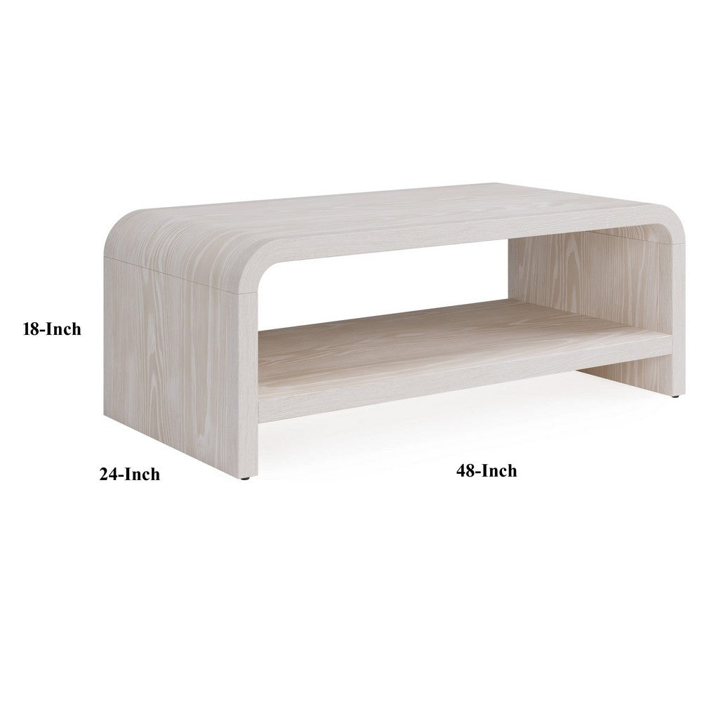 Danny Coffee Table with Shelf | Waterfall Design | Sugar Wood 48"