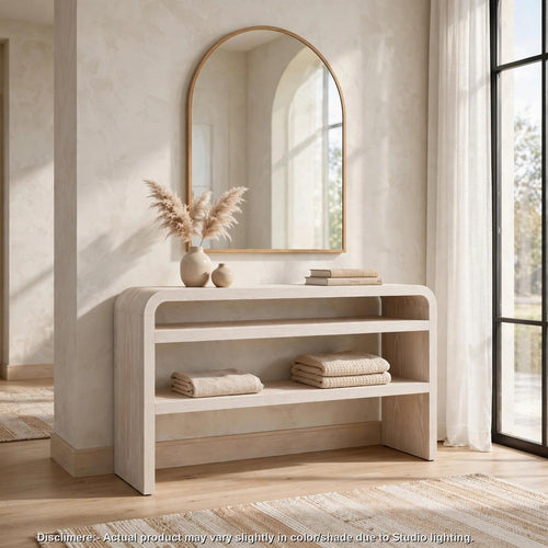 Danny Console Table with Shelf | Waterfall Design | Sugar Wood 60"