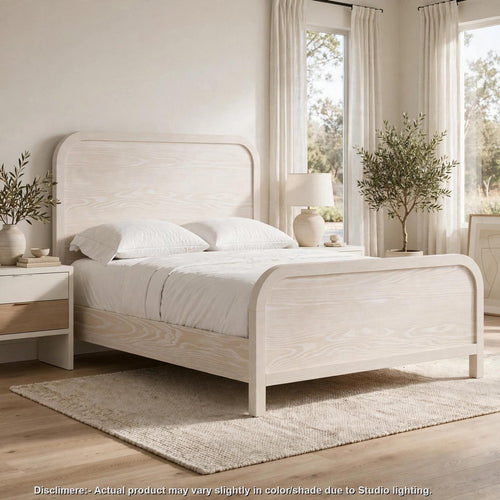 Danny King Platform Bed with Waterfall Design | Off-White Solid Wood