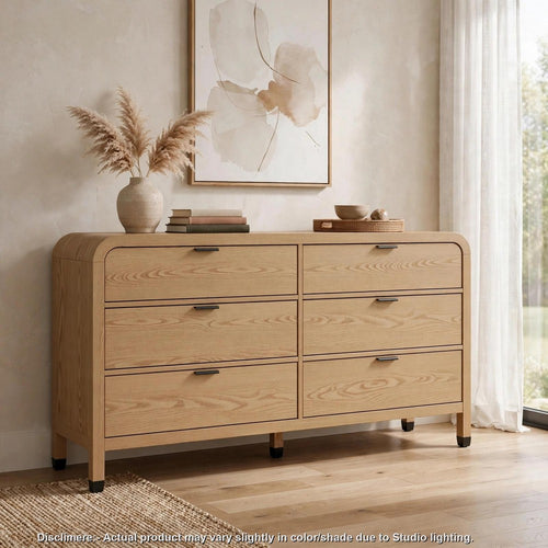 Danny 68" Wide Dresser | 6 Drawers | Black Metal | Timber Brown Wood
