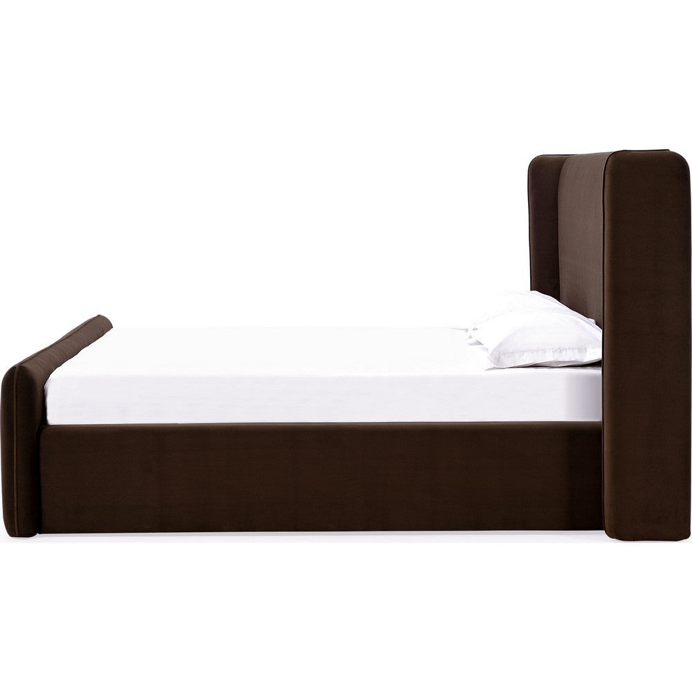 Betty Upholstered Queen Platform Bed | Wingback Headboard | Brown Velvet
