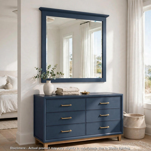 Gemma Wall Dresser Mirror | Crown Moldings | Beveled Glass | Blue Wood 36x41