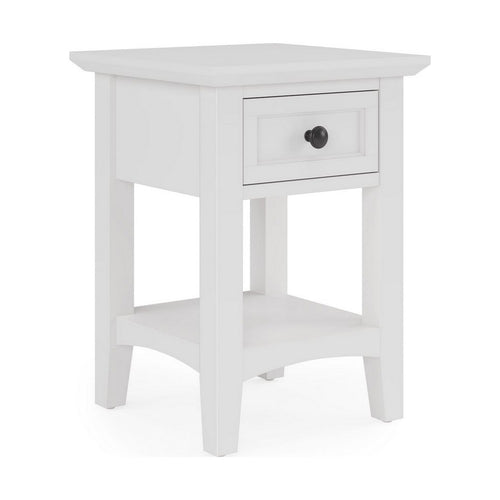 Gemma Square Drink Table | Drawer & Lower Shelf | White Mahogany Wood 22"