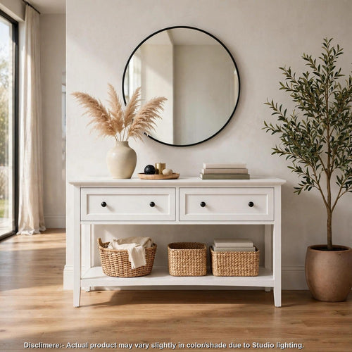 Gemma Console Table | Drawers & Shelf Storage | White Mahogany Wood 60"