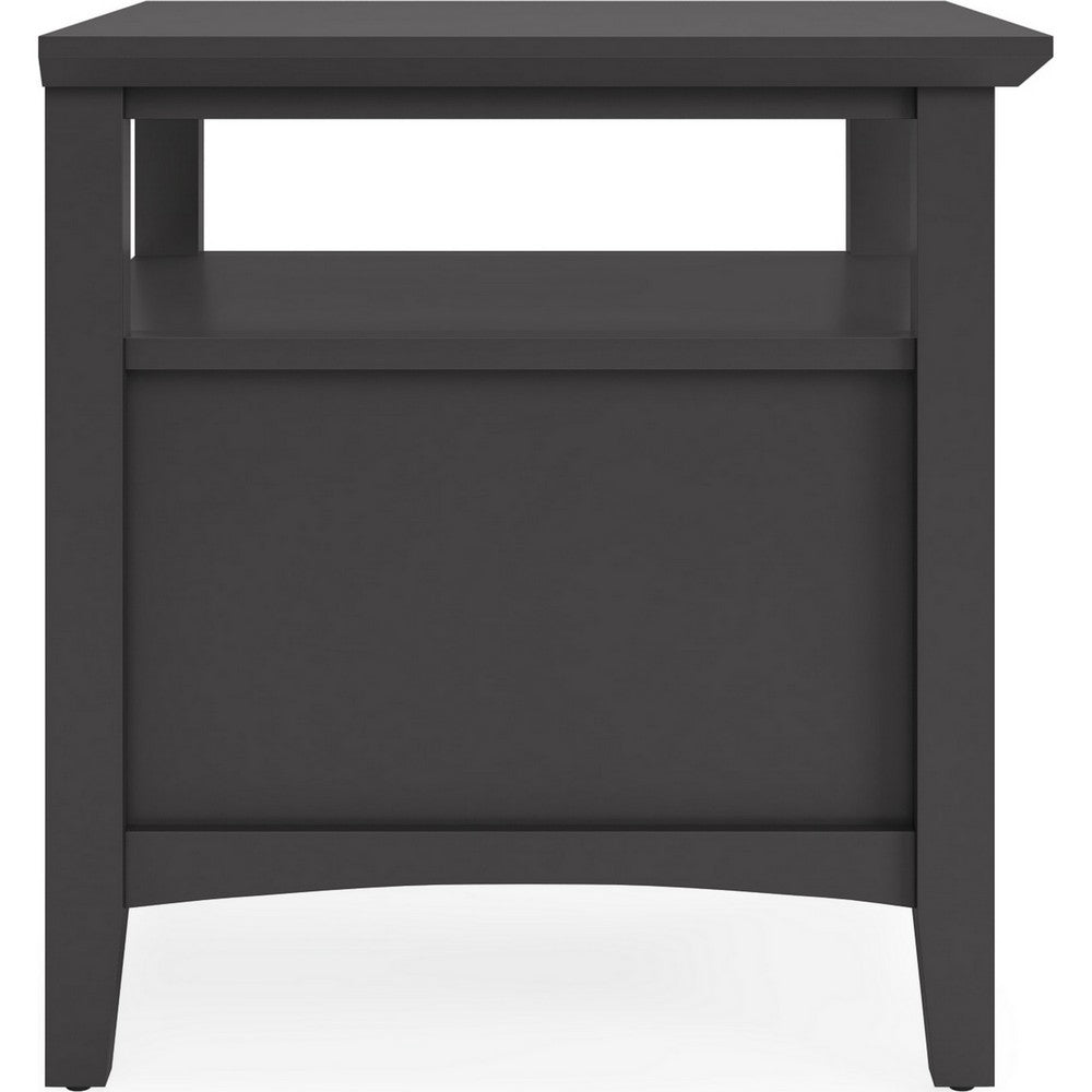 Gemma Square End Table with Drawer & Open Shelf | Black Mahogany Wood 24"