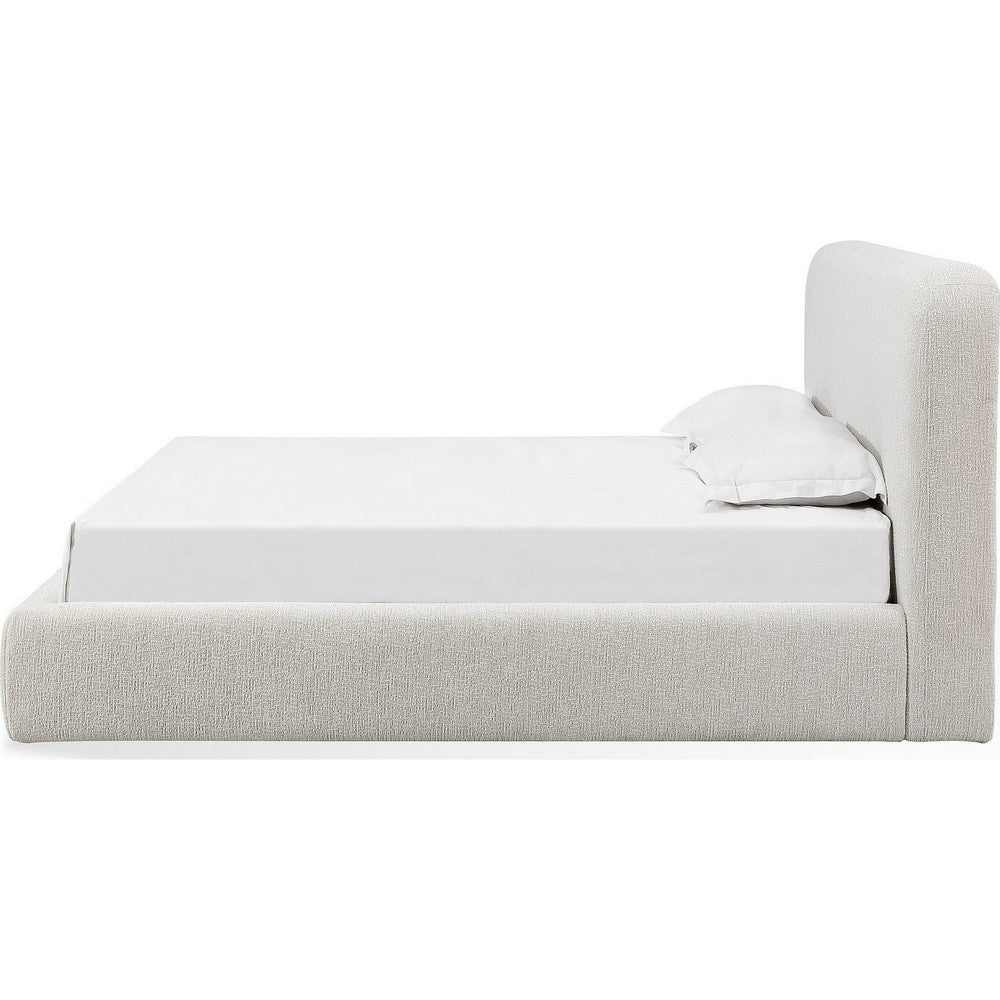 Elona Queen Platform Bed | Waterfall Edges | Off-White Chenille Fabric