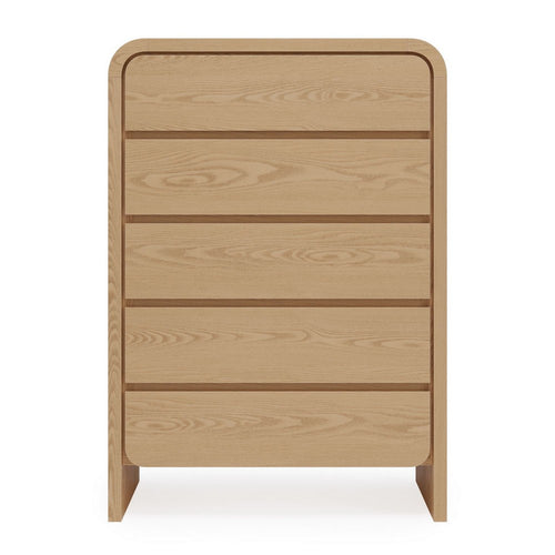 Enola Tall Dresser Chest with 5 Drawers | Rounded Frame | Brown Wood