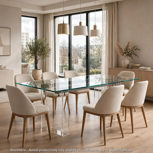 Moona Dining Table | Double Pedestal | Bronze Base | Clear Glass-Acrylic 80"