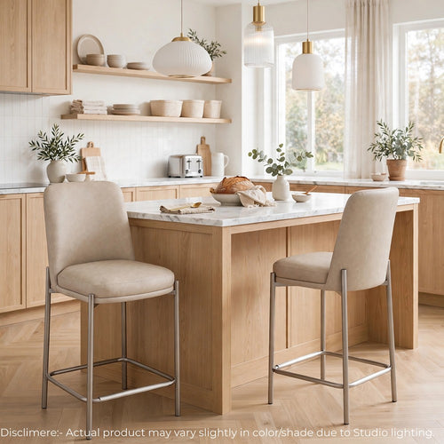 Hanah Counter Stool Chair | Brushed Nickel Steel Frame | Camel Faux Leather