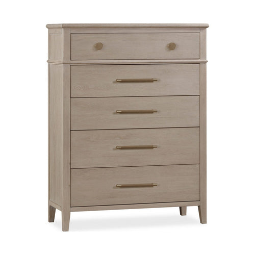 Kaili Tall Dresser Chest with 5 Drawers | Chai Brown Oak-Rubberwood