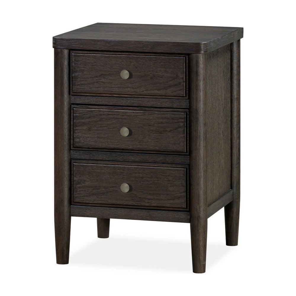 Rocky Nightst& with Cord Management | 3 Drawers | Yin Black Oak-Rubberwood
