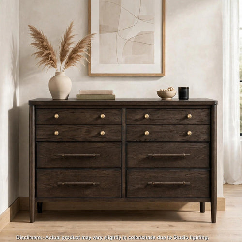 Rocky Wide Dresser with 8 Drawers | Yin Black Solid Wood