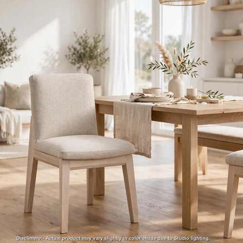 Livvy Dining Chair | Natural Linen Fabric | White S& Solid Rubberwood