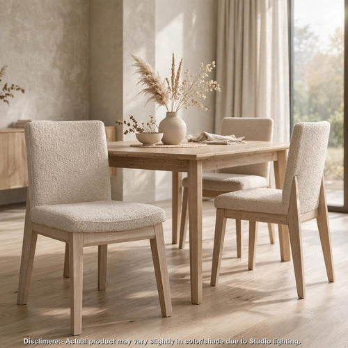 Livvy Dining Chair | Brown Boucle Fabric | White S& Solid Rubberwood