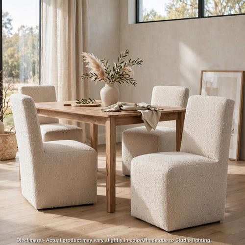 Livvy Dining Chair with Pitched Back | Wood | Brown Boucle Fabric