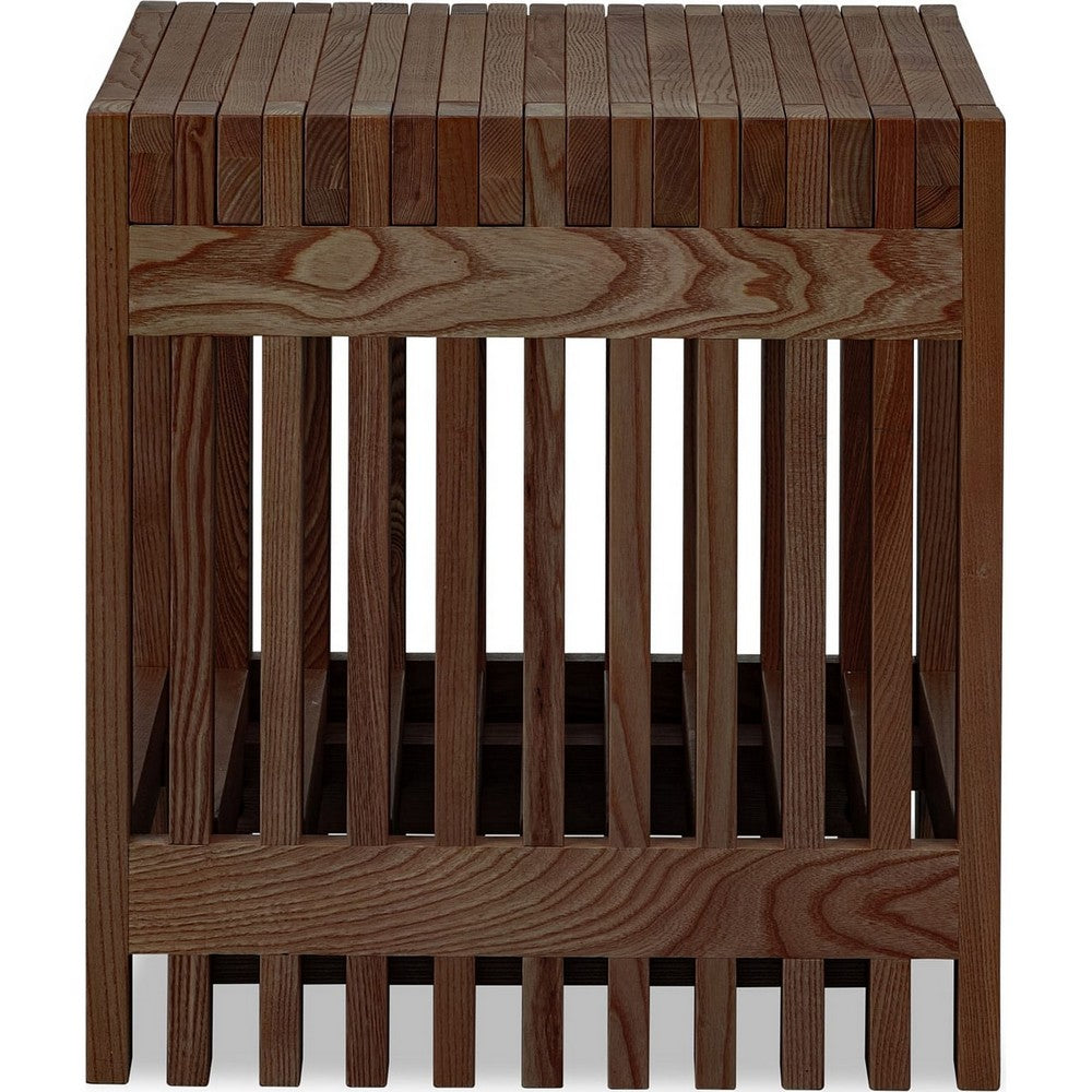 Tammy Square Side Table | Lower Shelf | Slatted Accents | Roux Solid Wood 22"