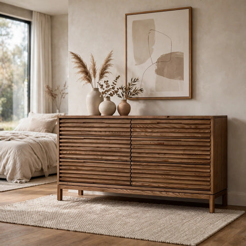 Tammy Wide Dresser | 6 Drawers | Slatted Front Design | Roux Wood