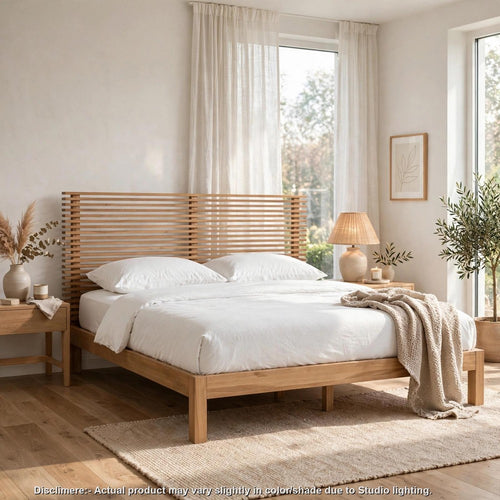 Tammy California King Platform Bed with Natural Slatted Headboard | Flaxen Ashwood