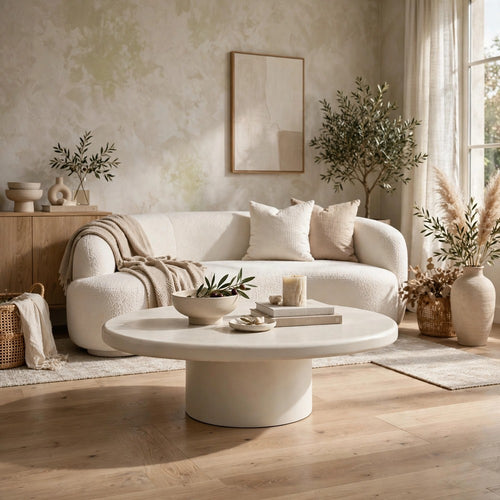 Sofie Short Coffee Table | Modern Sculptural Design | Off-White Wood 43"
