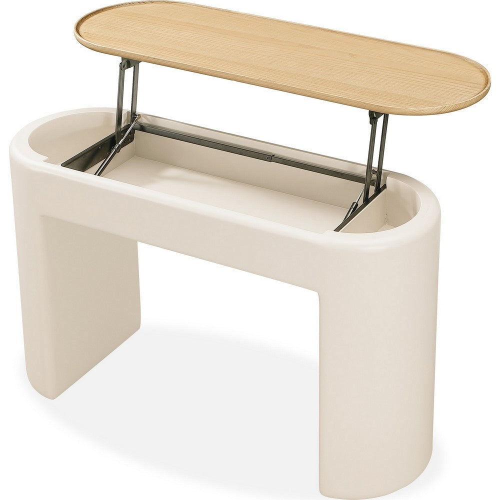 Oslo Lift-Top Console Table with Barley Soft-Close Top | Off-White Wood 48"