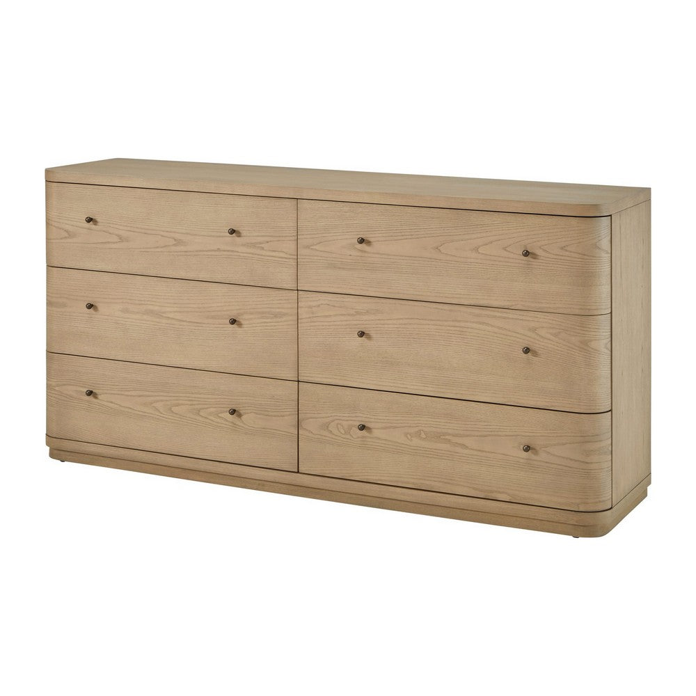 Yati 68" Dresser | 6 Drawers | Rounded Corners | Plinth Base | Buff Cream