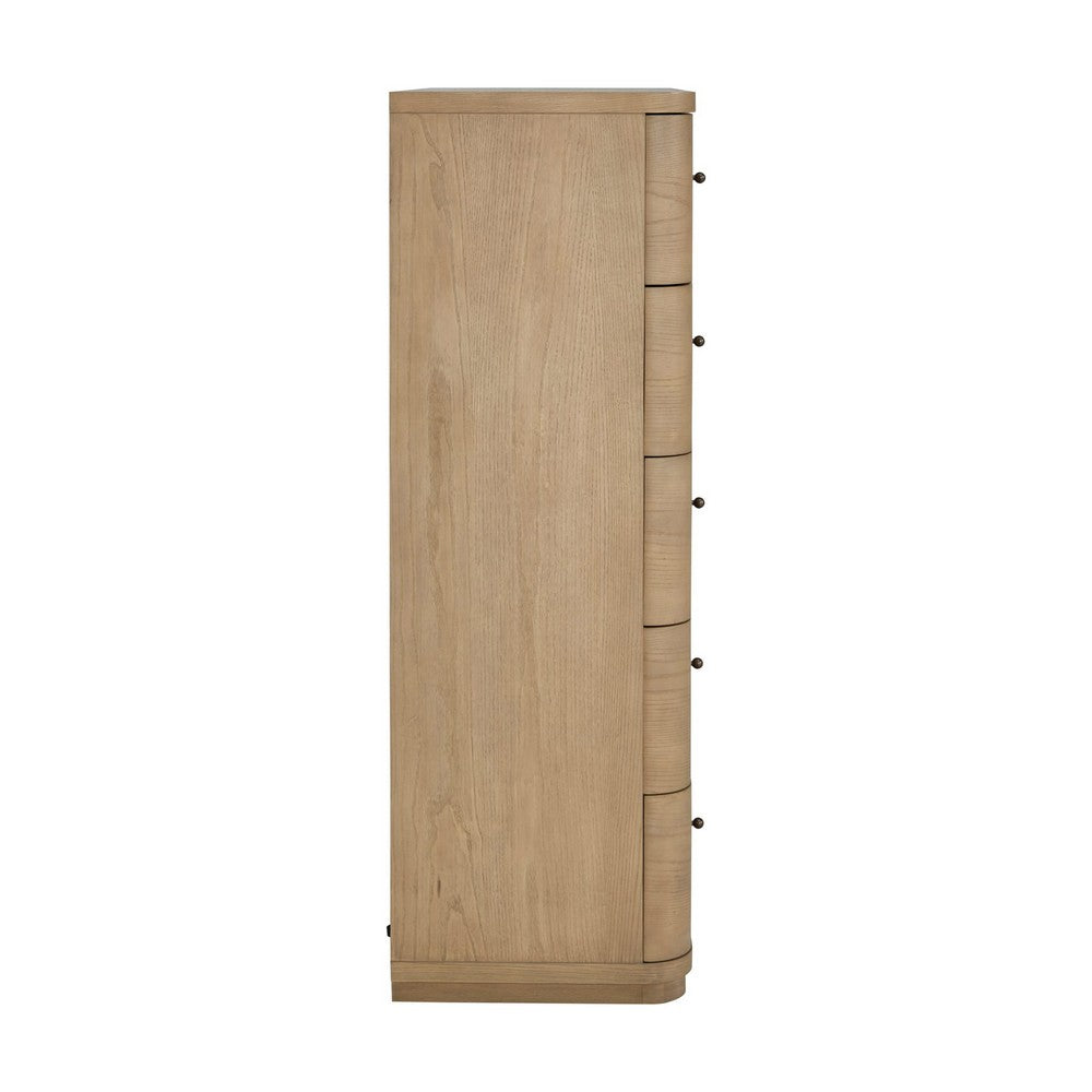 Yati Tall Dresser Chest | 5 Drawers | Rounded Corners | Distress Buff Cream