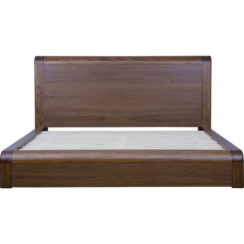 Toyo Queen Platform Bed | Sclupted Curved Frame | English Walnut Brown