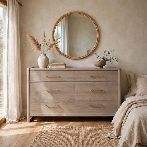 Giva 70" Dresser | 6 Drawers | Wide Panel Legs | Bronze | Matte Chai Brown