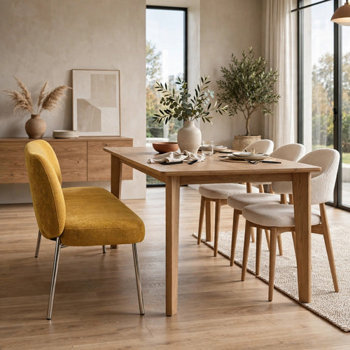 Tira Dining Bench | Foam Seat | Pineapple Yellow Chenille | Chrome 60"