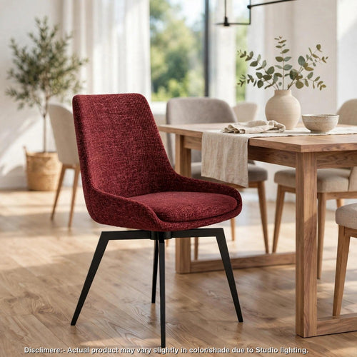 Dining Side Chair w 180 Degree Return Swivel | Cherry Red Chenille | Black