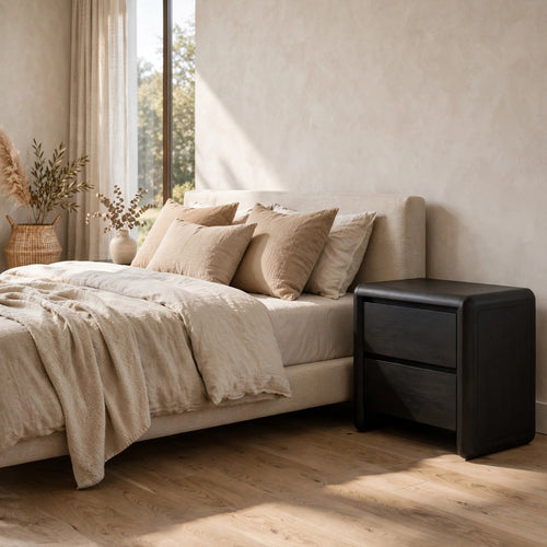 Zanny Nightst& with 2 Drawers | Solid Acacia Wood | Jaguar Black