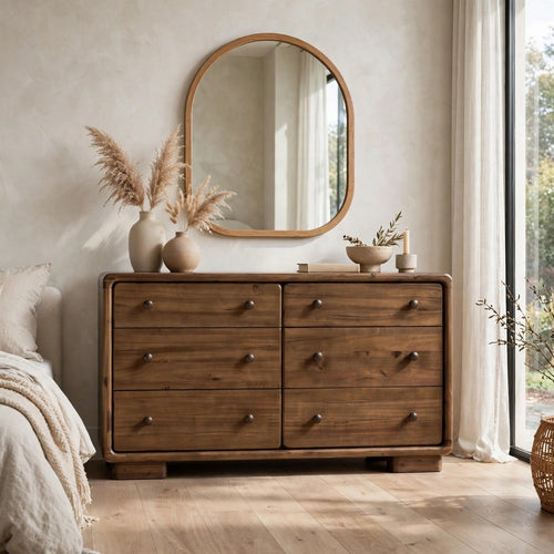 June Wide Dresser | 6 Drawers | Rounded Frame | Impala Acacia Wood