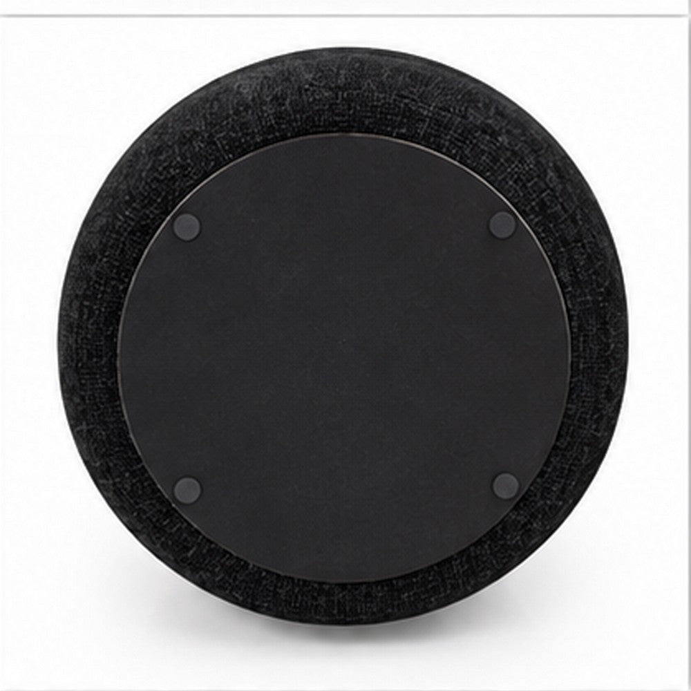 June Accent Round Ottoman | Compact Design | Black Chenille Fabric 20"