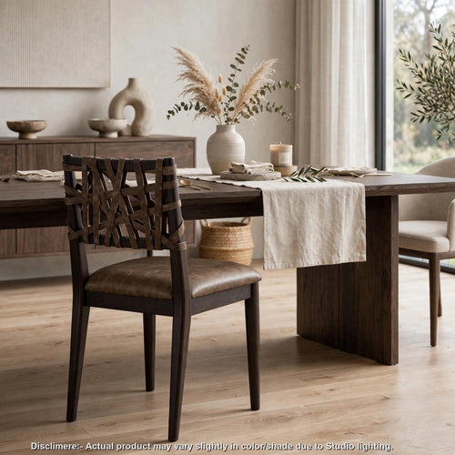 Kevin Dining Chair with Woven Back | Brown Wood | Baboon Faux Leather