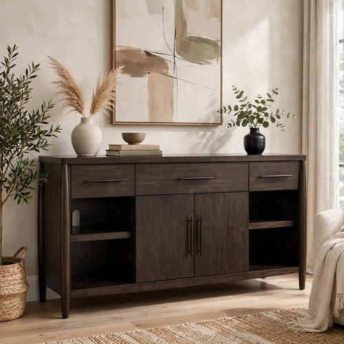 Kevin Sideboard with Open Shelves & 3 Drawers | Minx Acacia Wood 68"