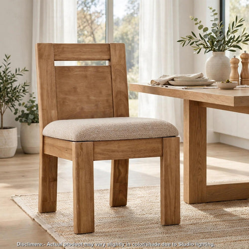 Carly Dining Chair with Gray Chenille Fabric | Lioness Acacia Wood