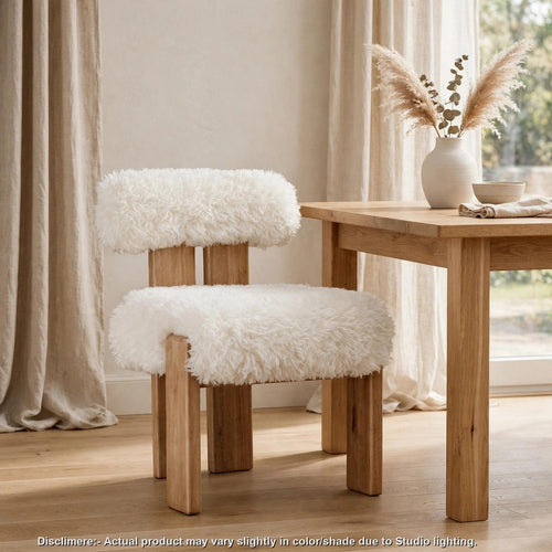 Carly Dining Accent Chair | Lioness Acacia Wood | White Sheepskin Fabric