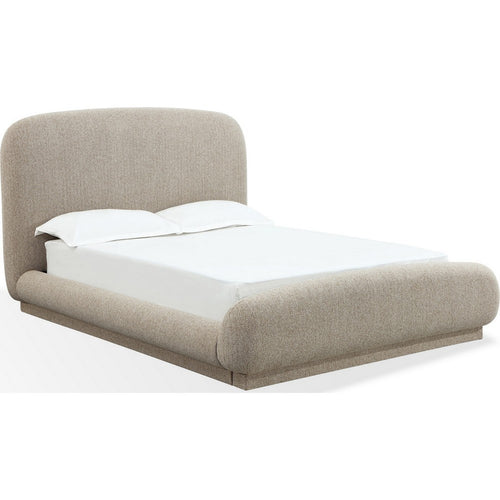 Terry Queen-Size Platform Bed | Hyena Brown Wood | Tan Chenille Fabric