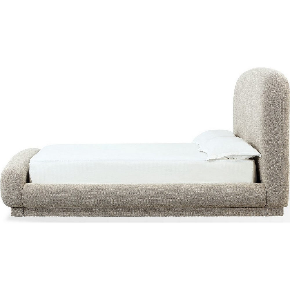 Terry Queen-Size Platform Bed | Hyena Brown Wood | Tan Chenille Fabric