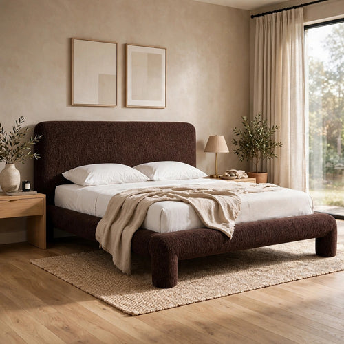 Moco Fully Upholstered Queen Platform Bed | Brown Chenille Fabric