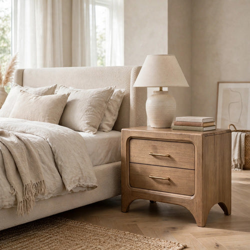 Brenda Nightst& with 2 Drawers | Brioche Acacia Wood-Rubberwood