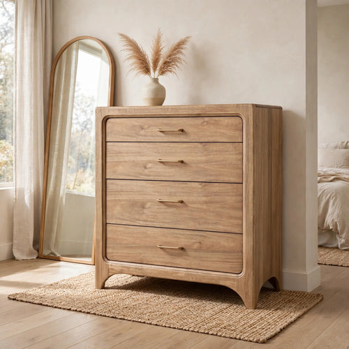 Brenda Tall Dresser Chest with 5 Drawers | Brioche Acacia Wood