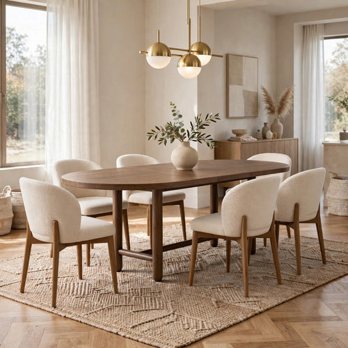 Asher Oval Extendable Dining Table with Turned Legs | Claystone Wood 84-102"