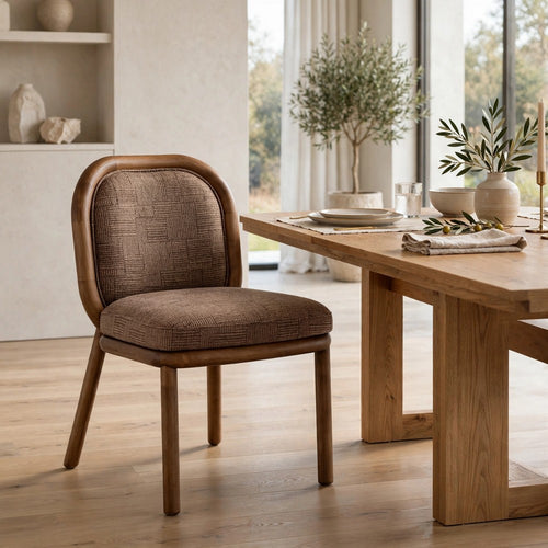 Asher Dining Chair | Round Back | Solid Wood | Sports Coat Fabric