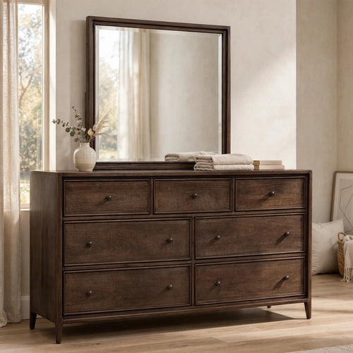 Carlos Wide Dresser with 7 Drawers | Pecan Brown Solid Mango Wood