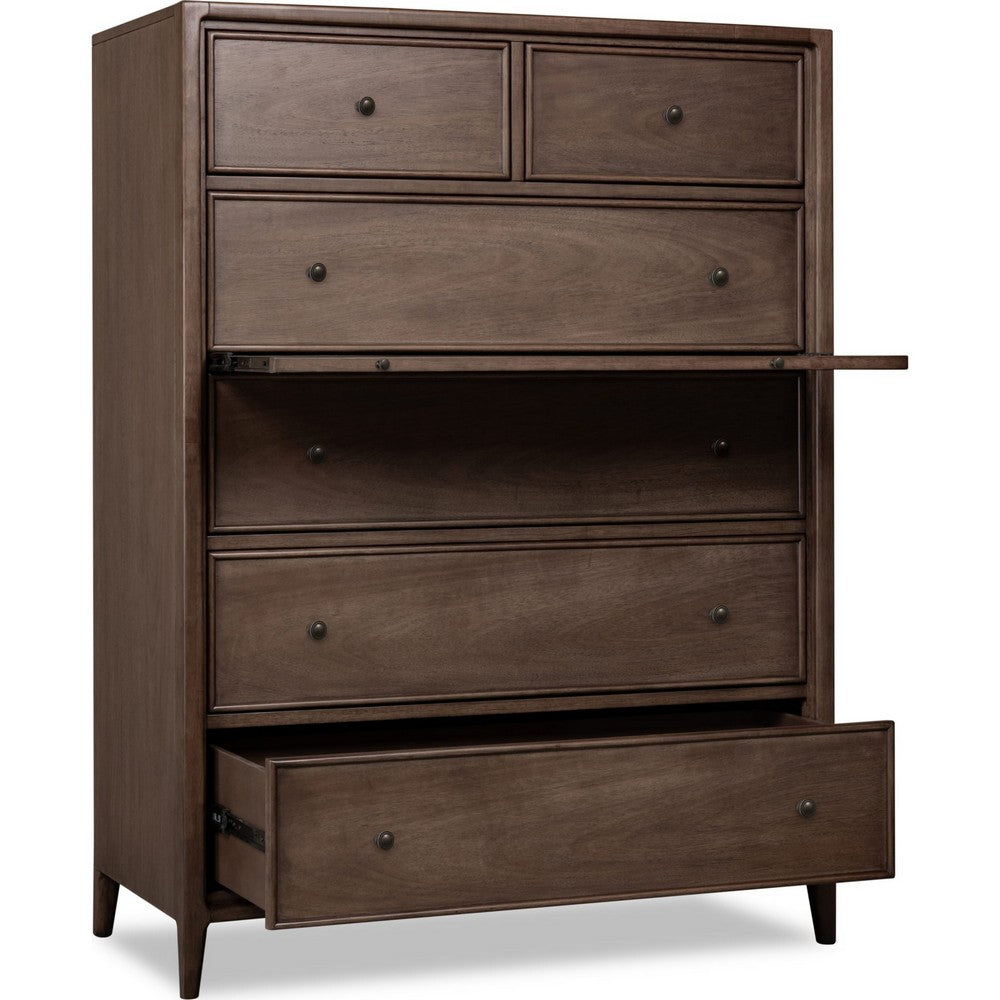 Carlos Tall Dresser Chest with 6 Drawers | Pecan Brown Solid Wood