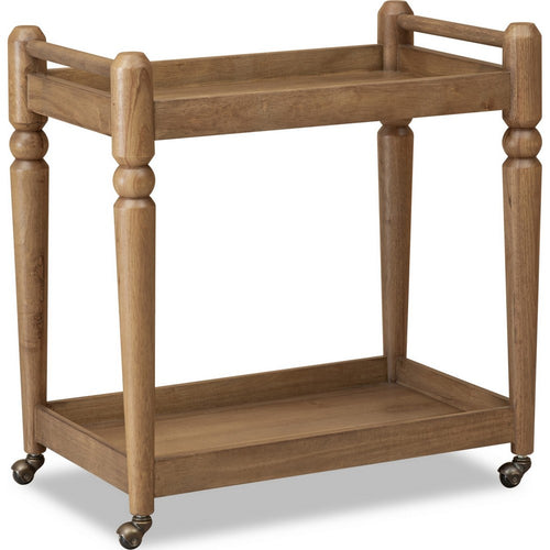 Hoa 2 Tier Bar Cart Server | Brown | Turned Legs | Rolling Casters 33"