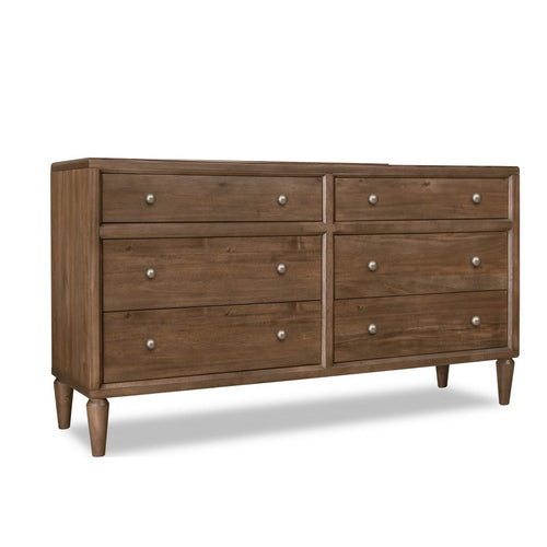 Hoa Wide Dresser | 6 Drawers | Bronze Steel Knobs | Brown Rubberwood